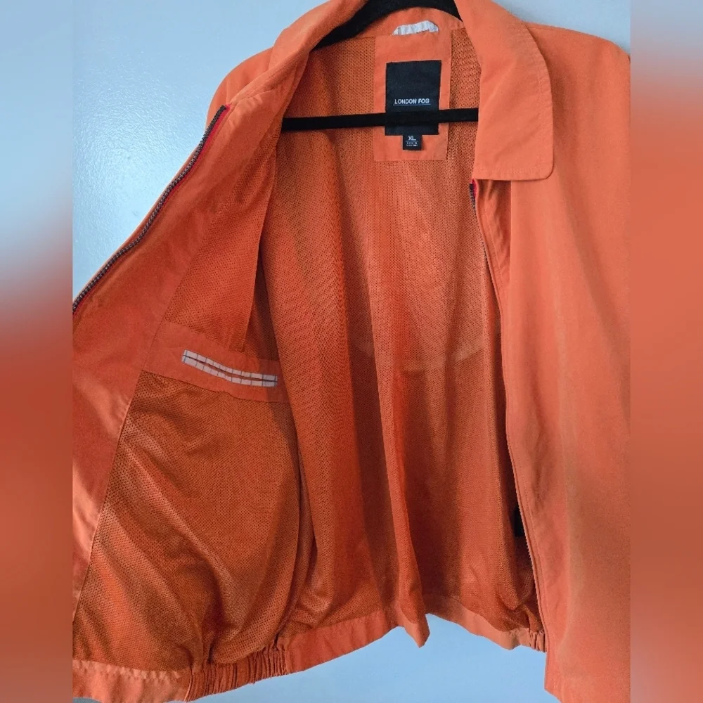 London Fog Men's Golf Jacket Orange Mesh Lined Harrington Windbreaker Size XL
